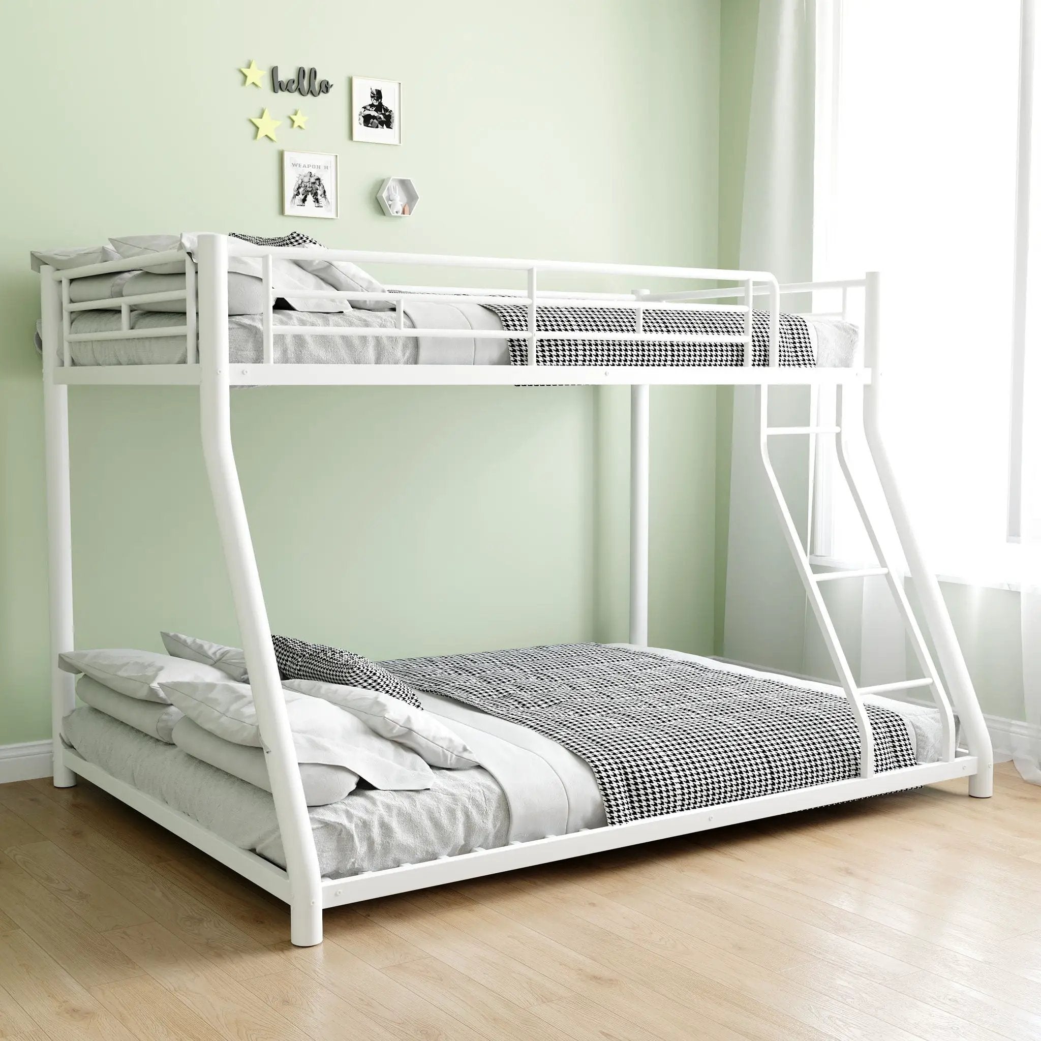 Bunk Bed Frame With Ladder And Guardrail, Heavy Duty Noise Free Design Metal Construction by HouseOfZazla
