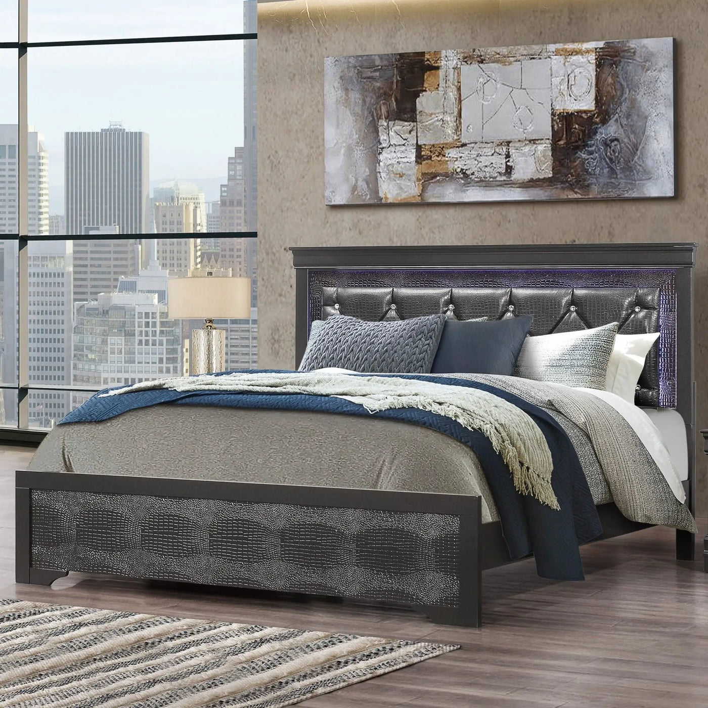 Shaker - Bed With LED Lighting And Crystal Inspired Tufted Headboard by HouseOfZazla