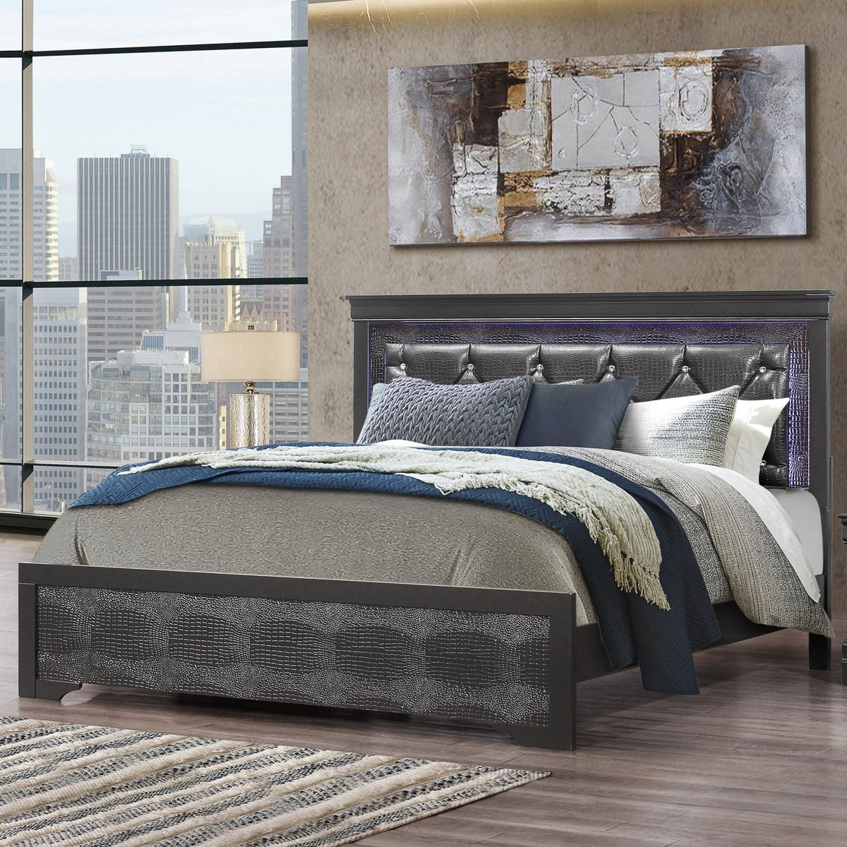 Panel Bed with LED Lighting and Tufted Headboard - White or Dark Gray, photo 15 of 16