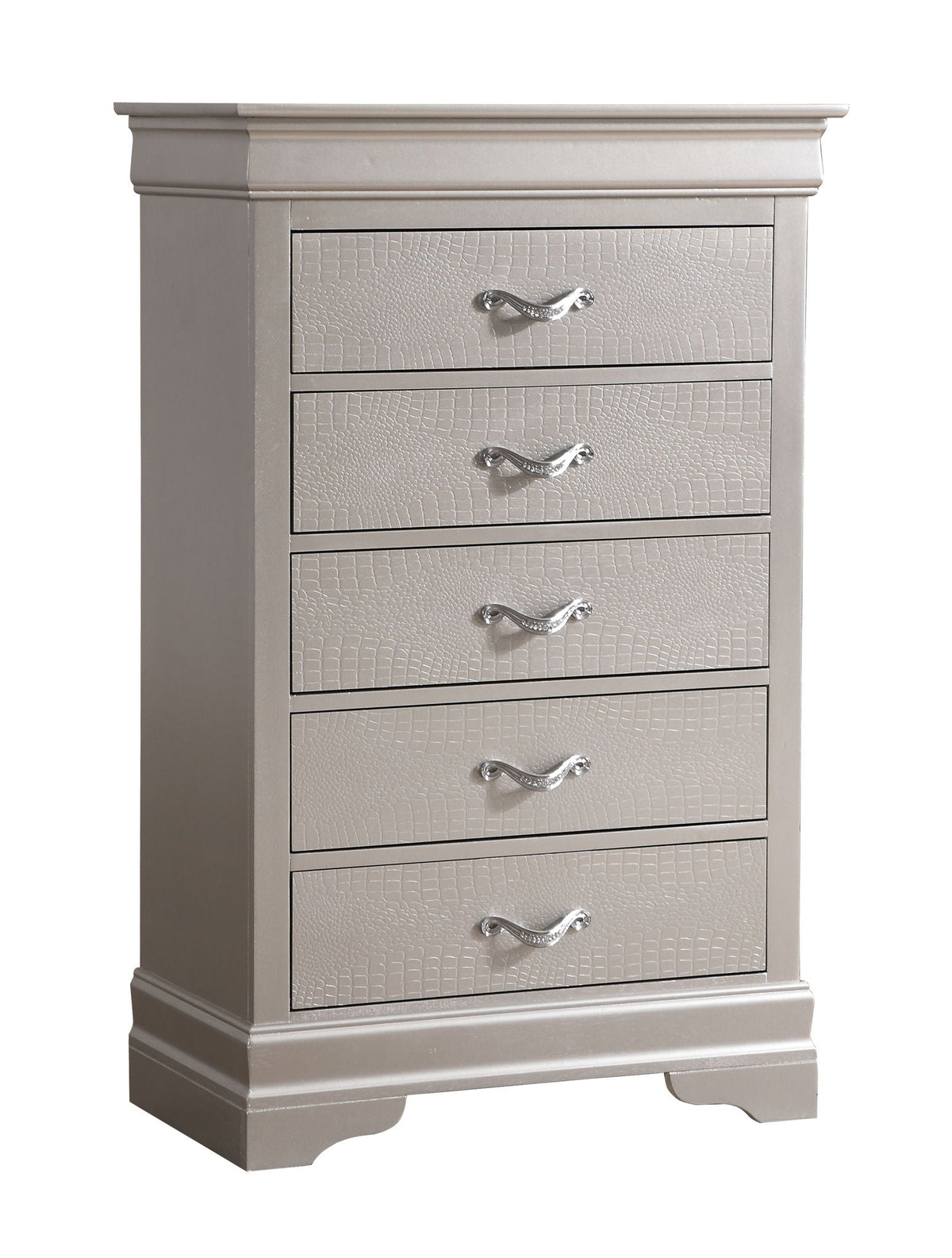 Accent Chest with Embossed Textured Finish and Faux Crystal Pulls - Gray or Pearl Silver, photo 11 of 12