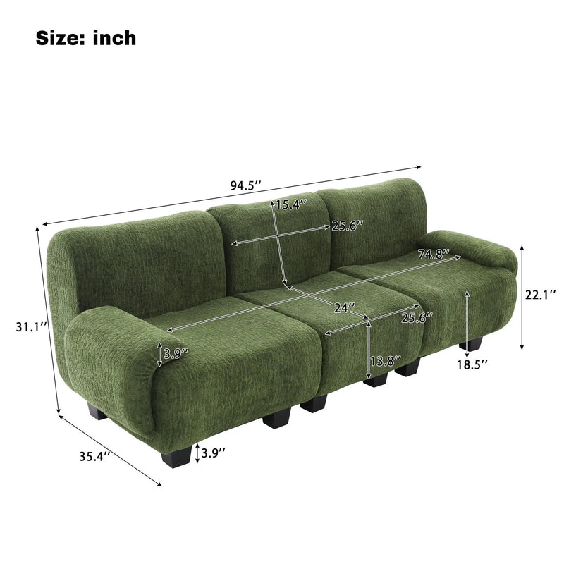 3 Seater Sofa Couch With Curved Armrests by Unique Piece Furniture