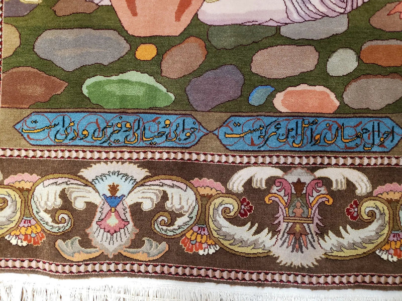 Semi Antique Persian Isfahan Pictoral Rug 4.10x6.1, Wool Handmade High Quality Decorative Carpet by Jewel Rugs