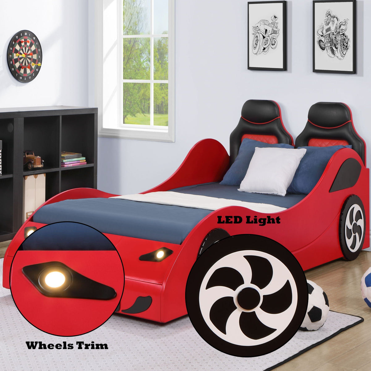 Twin Car Bed with LED Lights - Red or White, photo 8 of 8