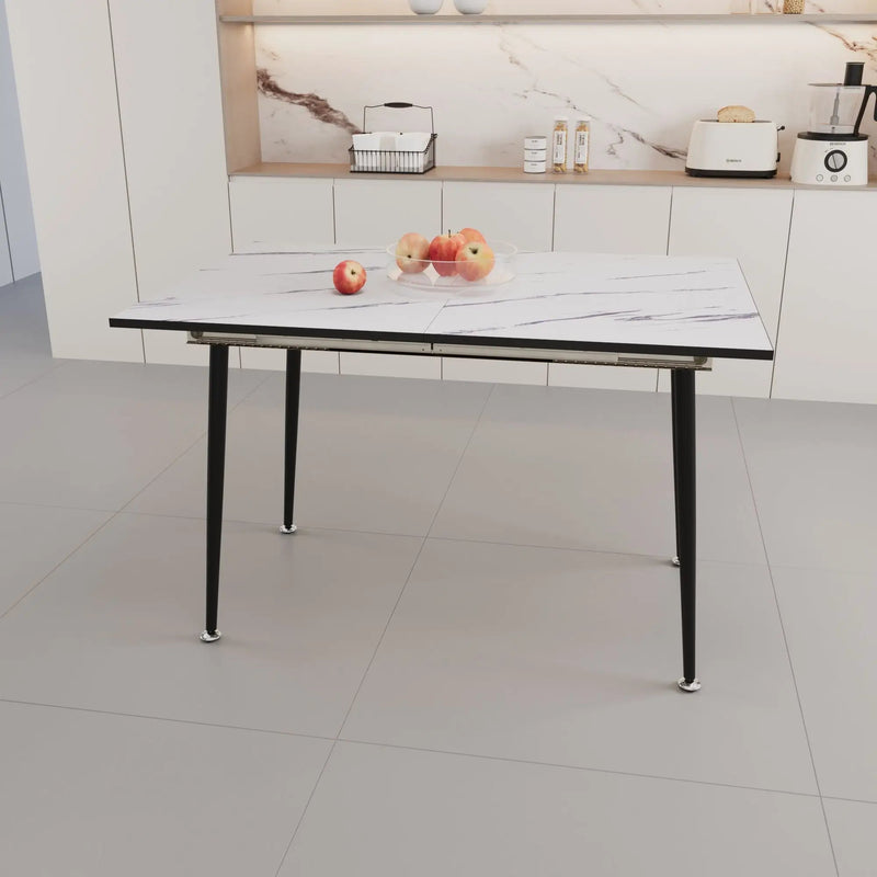 Modern Industrial Expandable Dining Table 47" To With Marble Pattern Top And Metal Legs - White by Unique Piece Furniture