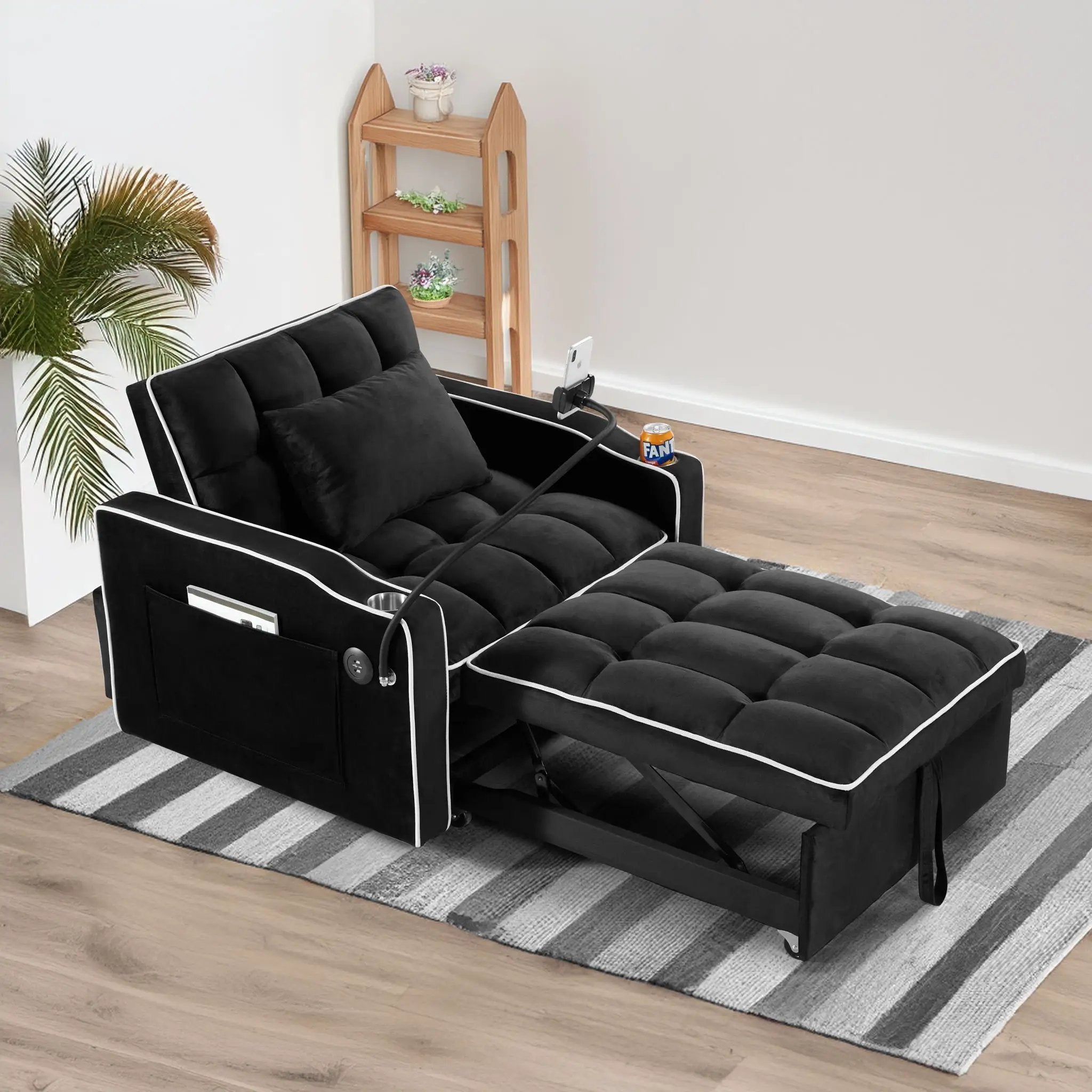Convertible Sleeper Chair Sofa Bed Adjustable Pull Out Sleeper Chair Bed Multi-Pockets Folding Sofa Bed For Living Room Bedroom Small Space, 3 In 1 Sofa Bed by HouseOfZazla