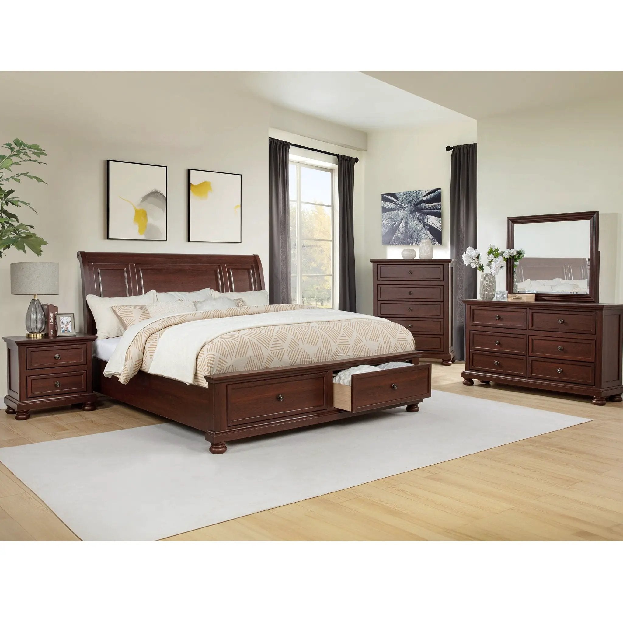 1 Piece Nightstand, 2 Drawer Storage Bedroom Furniture - Brown / Cherry by Unique Piece Furniture