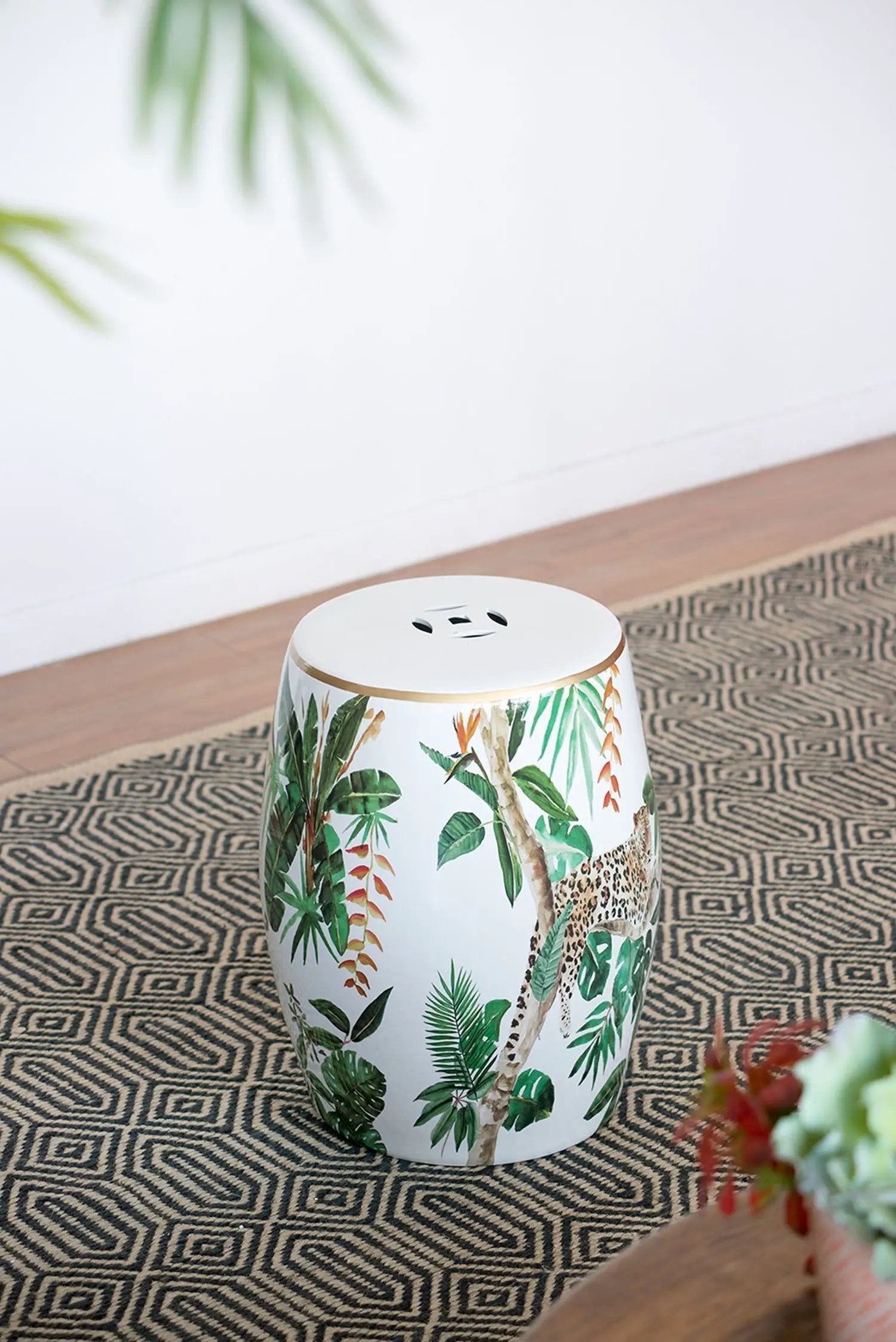 13x13x18 Ceramics Garden Stool Jungle-Themed Accent Side Table by HouseOfZazla