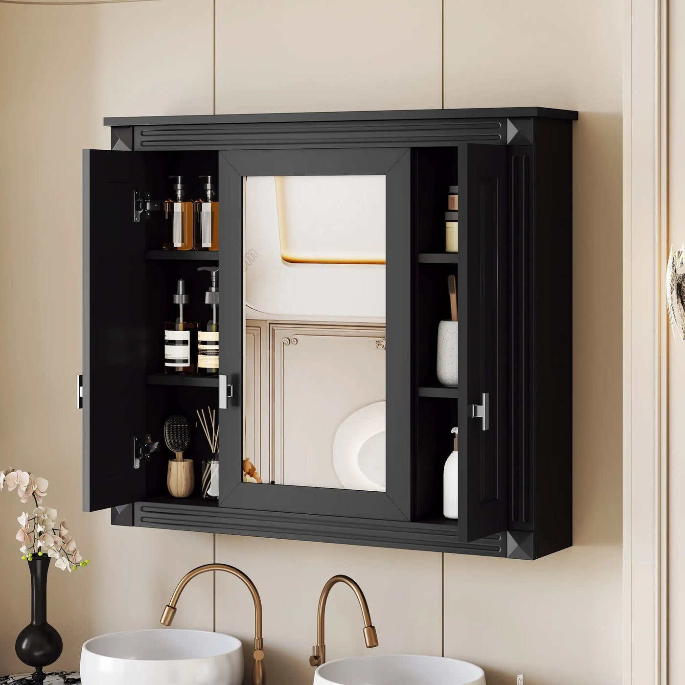 Wall Mounted Bathroom Cabinet With Mirror And 5 Shelves, Rectangular Design by Unique Piece Furniture