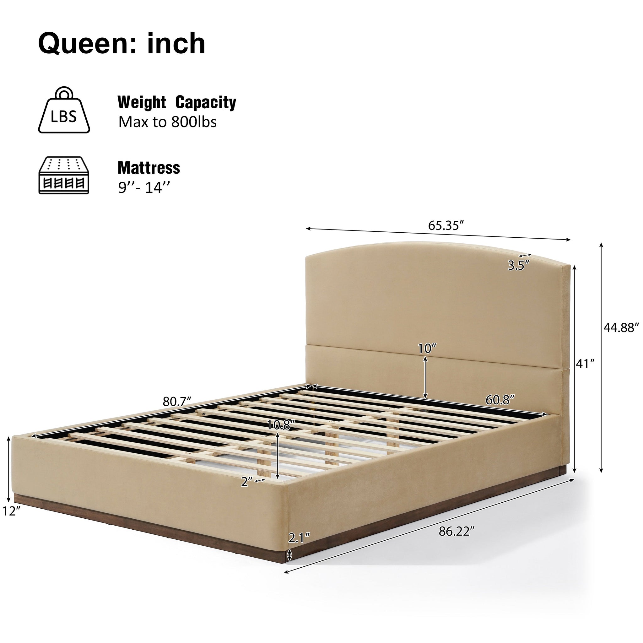 Queen Size Upholstered Bed Frame with Velvet Fabric Thick Headboard by HouseOfZazla