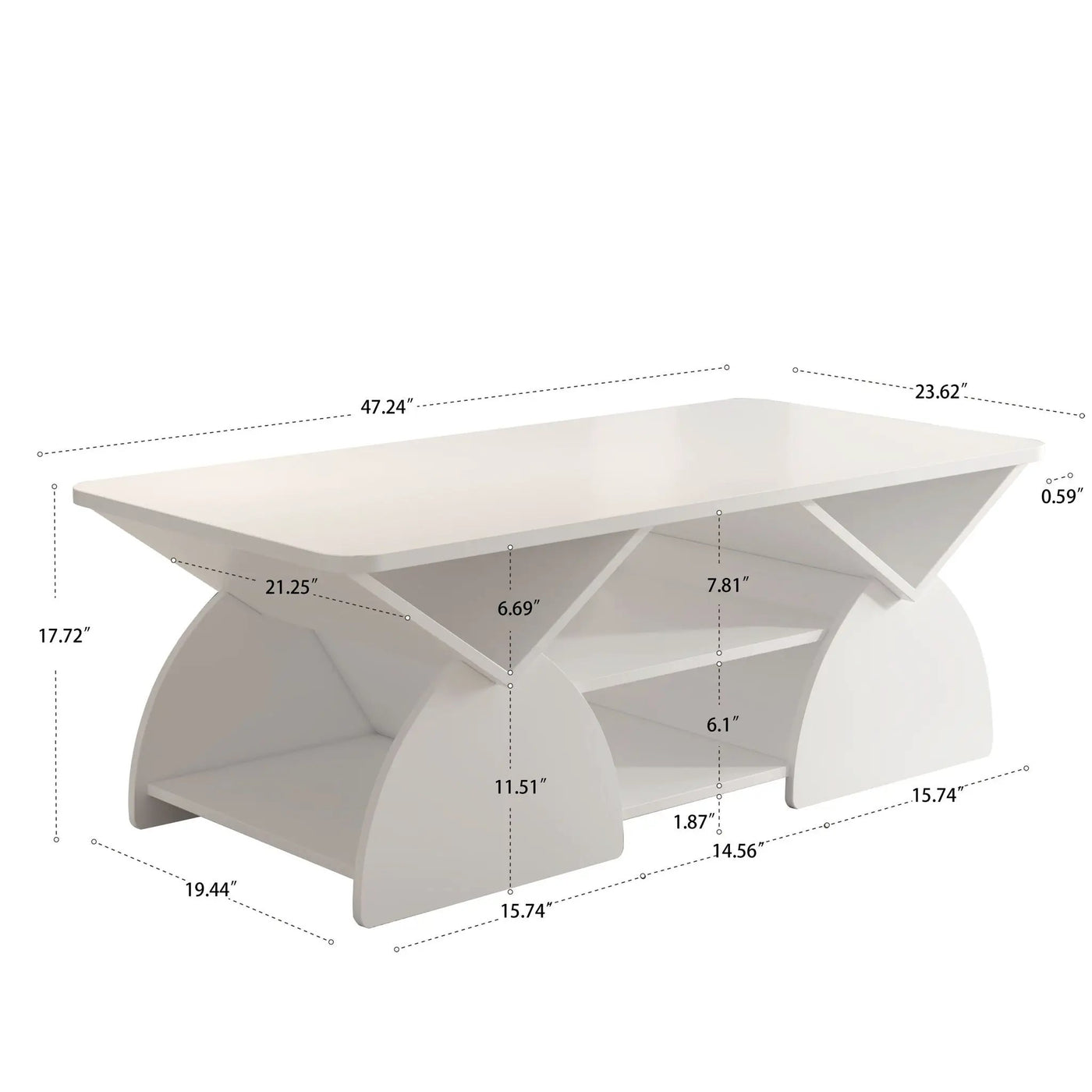 Geometric Engineered Coffee Table with Rounded Corners and Open Shelves by HouseOfZazla