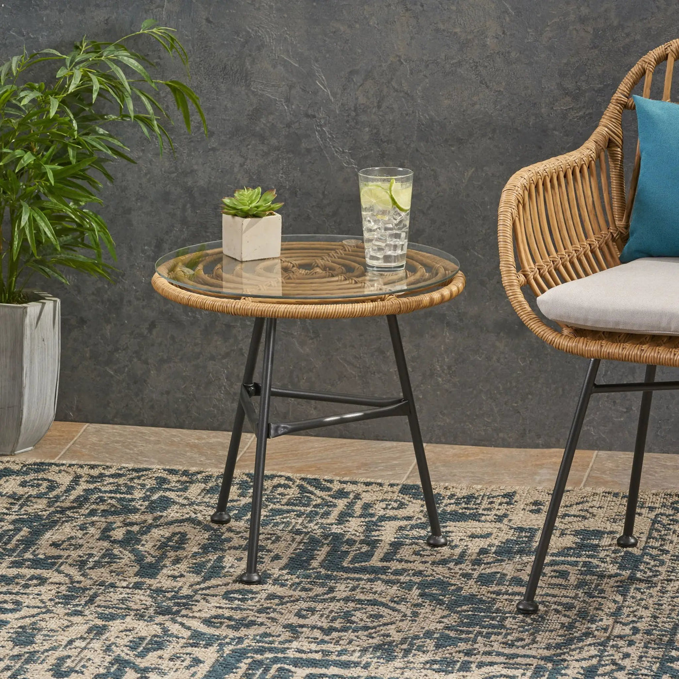 Petrichor Outdoor Side Table with Tempered Glass and Steel Frame by HouseOfZazla