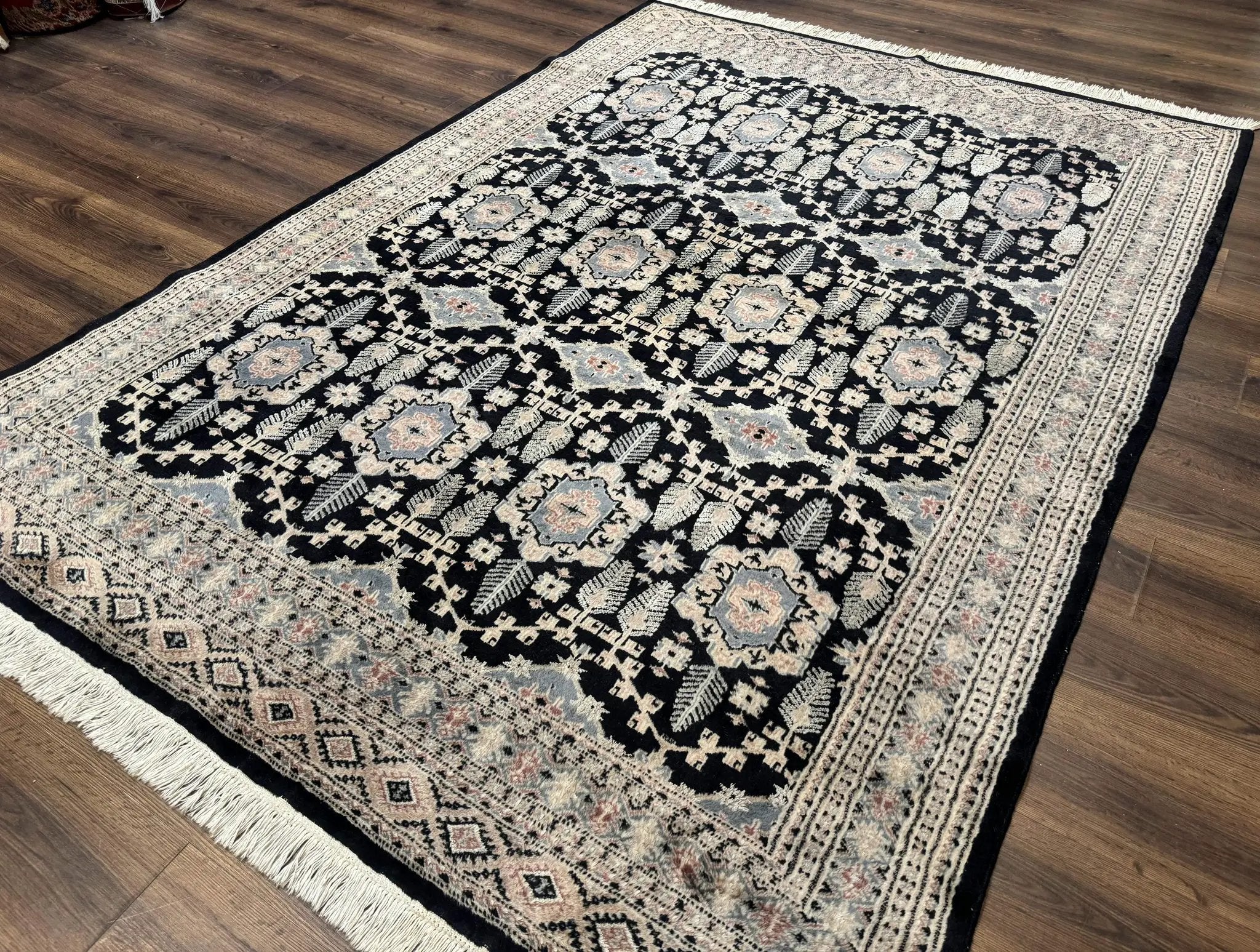 Turkoman Bokhara Rug 6x9, Pakistani Carpet, Black, Hand Knotted by Jewel Rugs