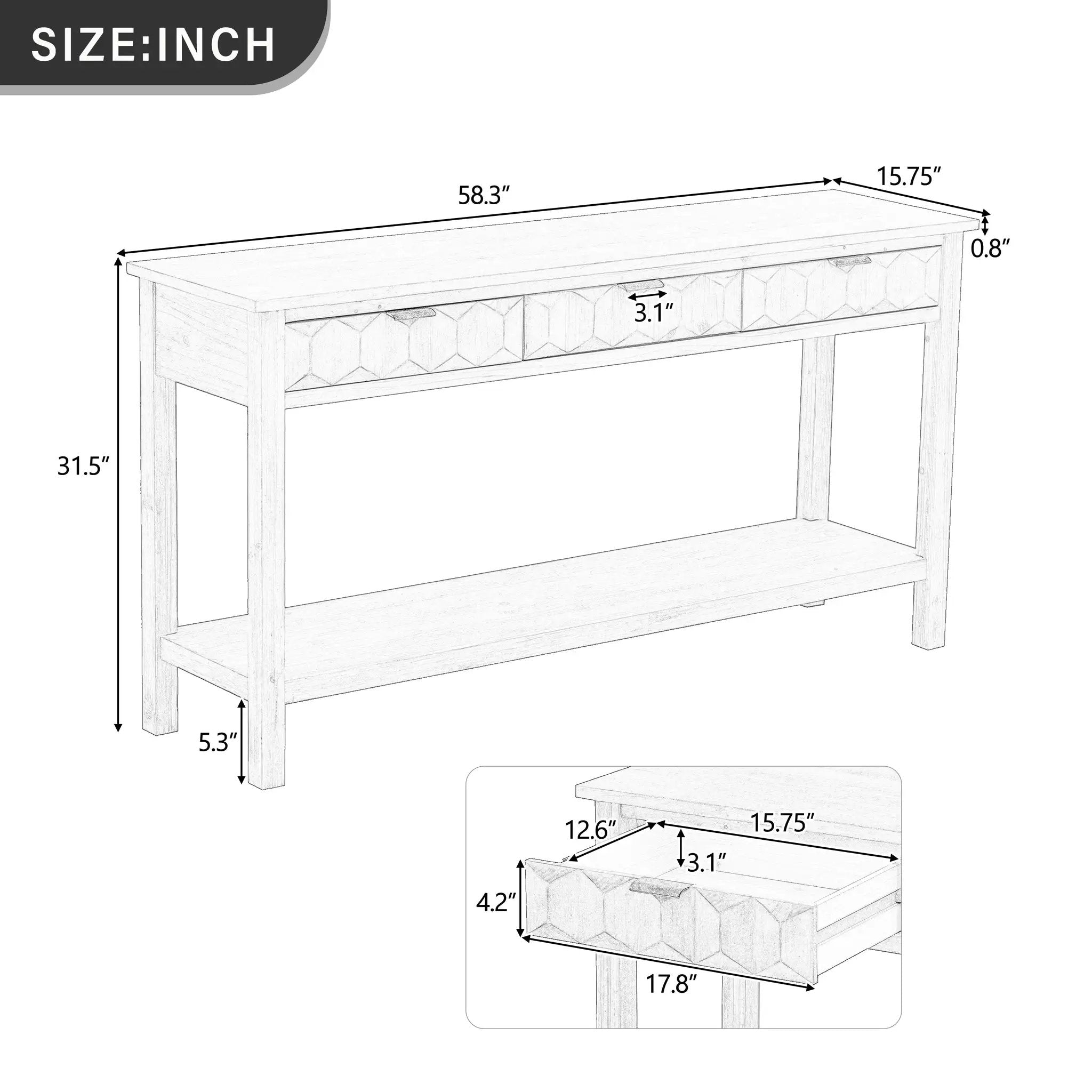 U_Style 58.3'' Fir Veneer Entryway Table with Honeycomb-patterned Fronts by HouseOfZazla