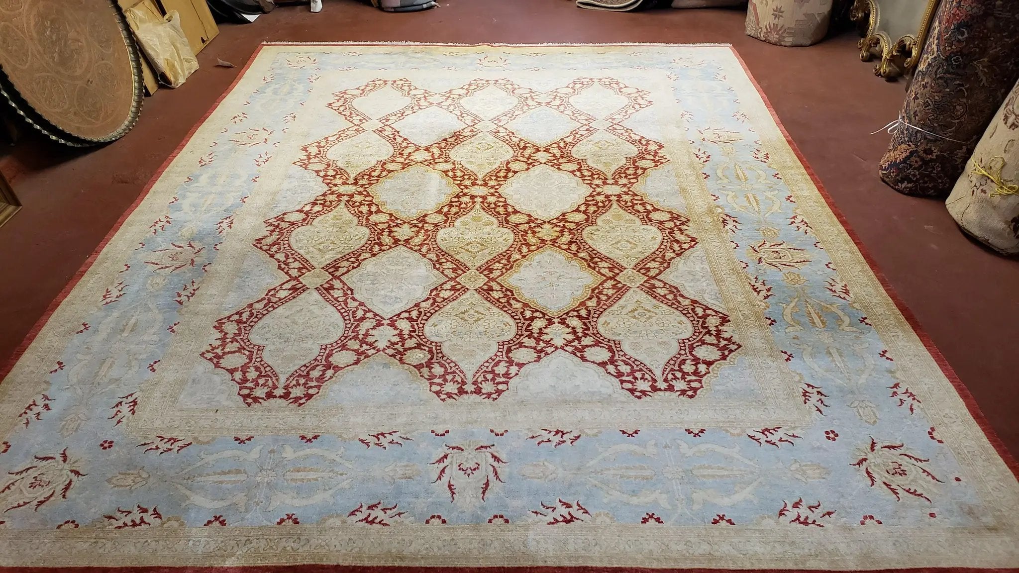 9x12 Peshawar Rug Pakistani Oriental Carpet Sky Blue and Red Wool Vintage Master Bedroom Rug Hand-Knotted Living Room Rug Dining Room Rug by Jewel Rugs