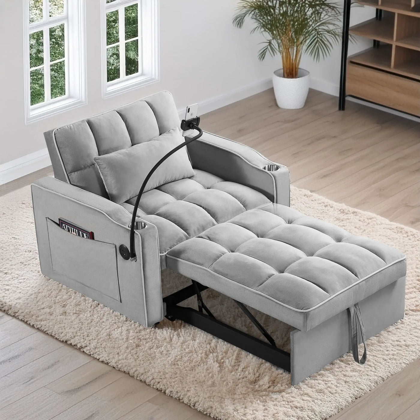Convertible Sleeper Chair Sofa Bed Adjustable Pull Out Sleeper Chair Bed Multi-Pockets Folding Sofa Bed For Living Room Bedroom Small Space, 3 In 1 Sofa Bed by Unique Piece Furniture