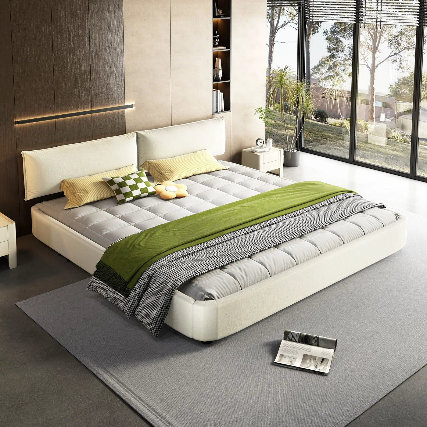 Cloud Bed Frame With Oversized Padded Movable Headboard by HouseOfZazla