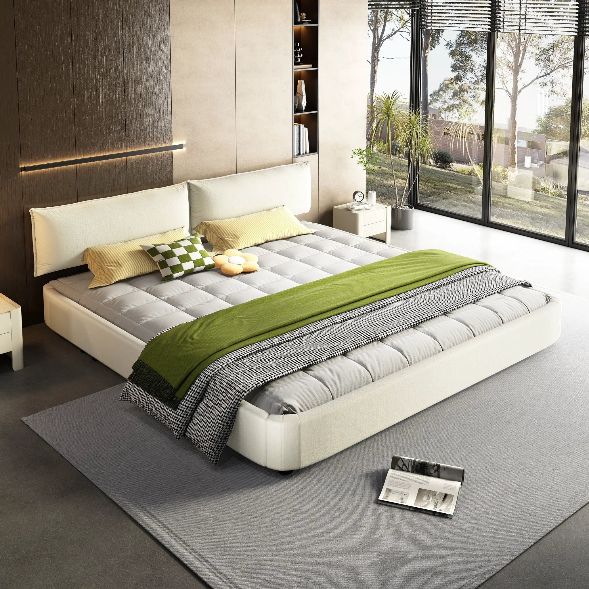 Cloud Bed Frame With Oversized Padded Movable Headboard by HouseOfZazla