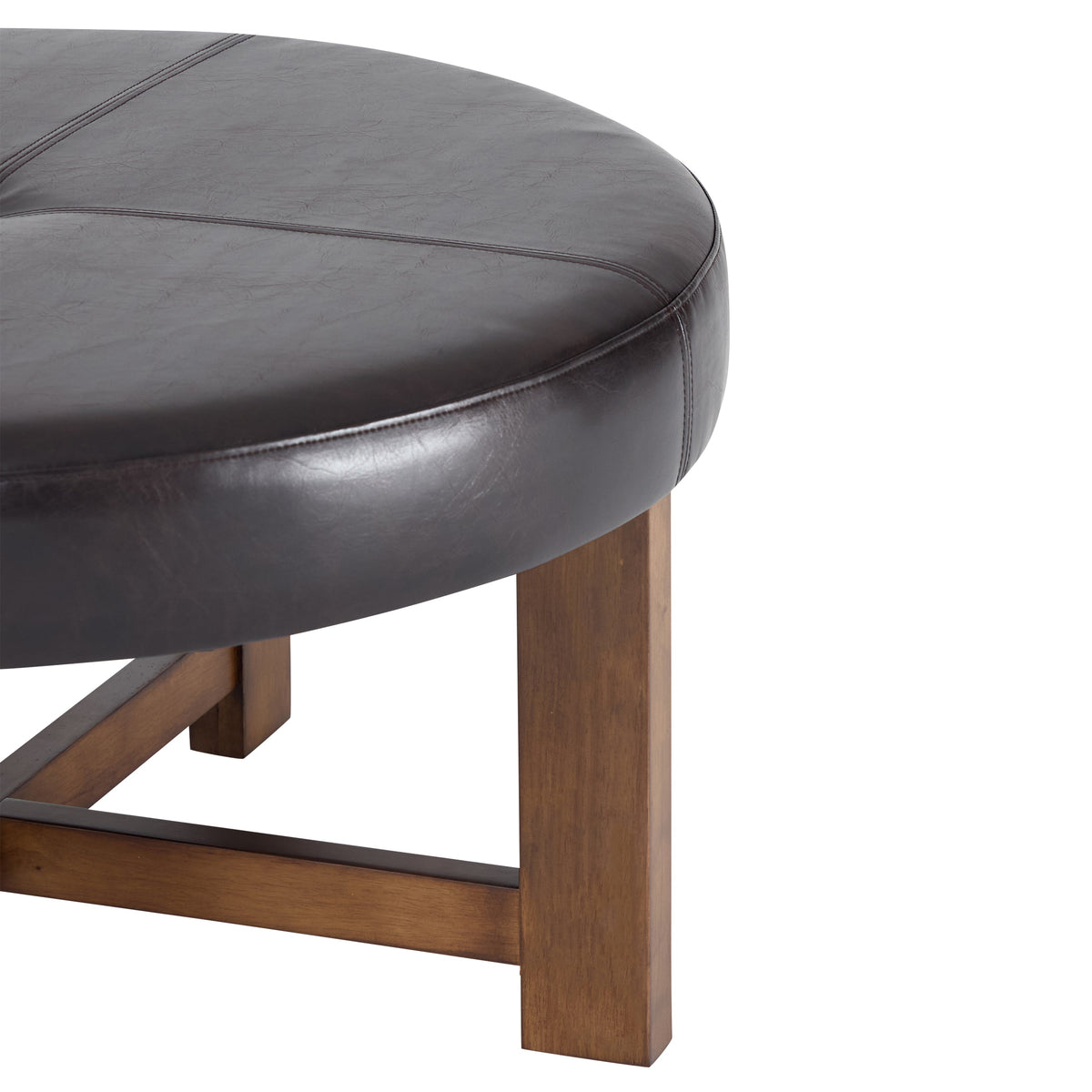 Round Leather Ottoman Coffee Table with Solid Wood Base, photo 10 of 10