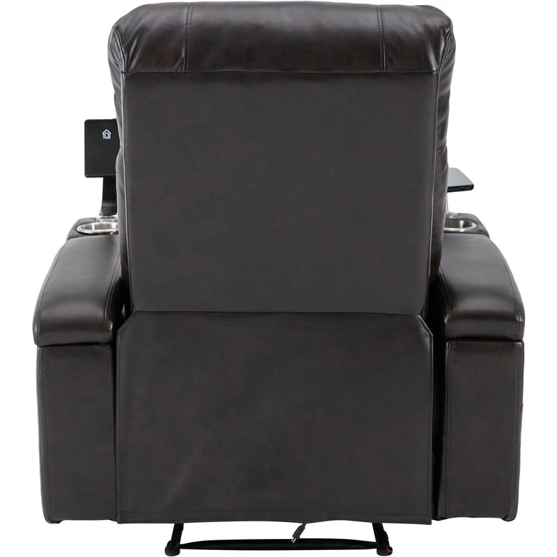 Power Recliner With Storage Arms, Cupholders, Swivel Tray Table And Cell Phone Stand - Brown by HouseOfZazla