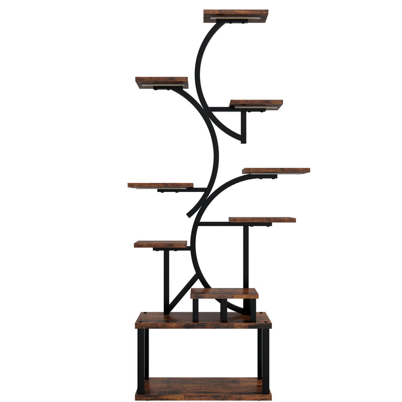 S - Shaped, 10 Tier Plant Stand With 5 Grow Lights - Deep Rustic Brown by HouseOfZazla