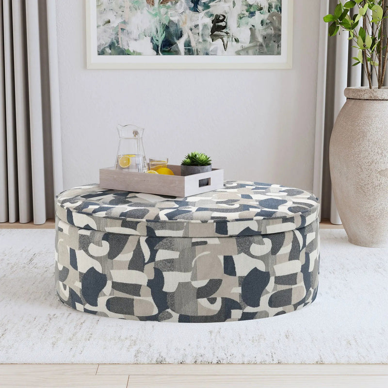 Tomkins Oval Upholstered Storage Ottoman Indigo Blue by Unique Piece Furniture