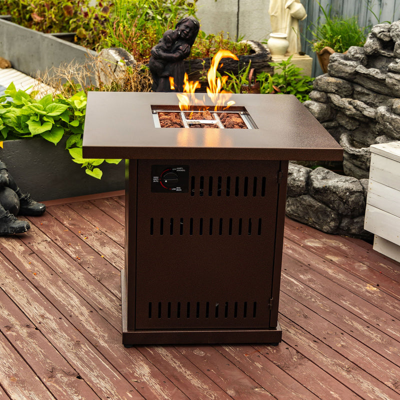 Propane Gas Fire Pit Table, 50000 Btu Square For Outside - Brown by HouseOfZazla