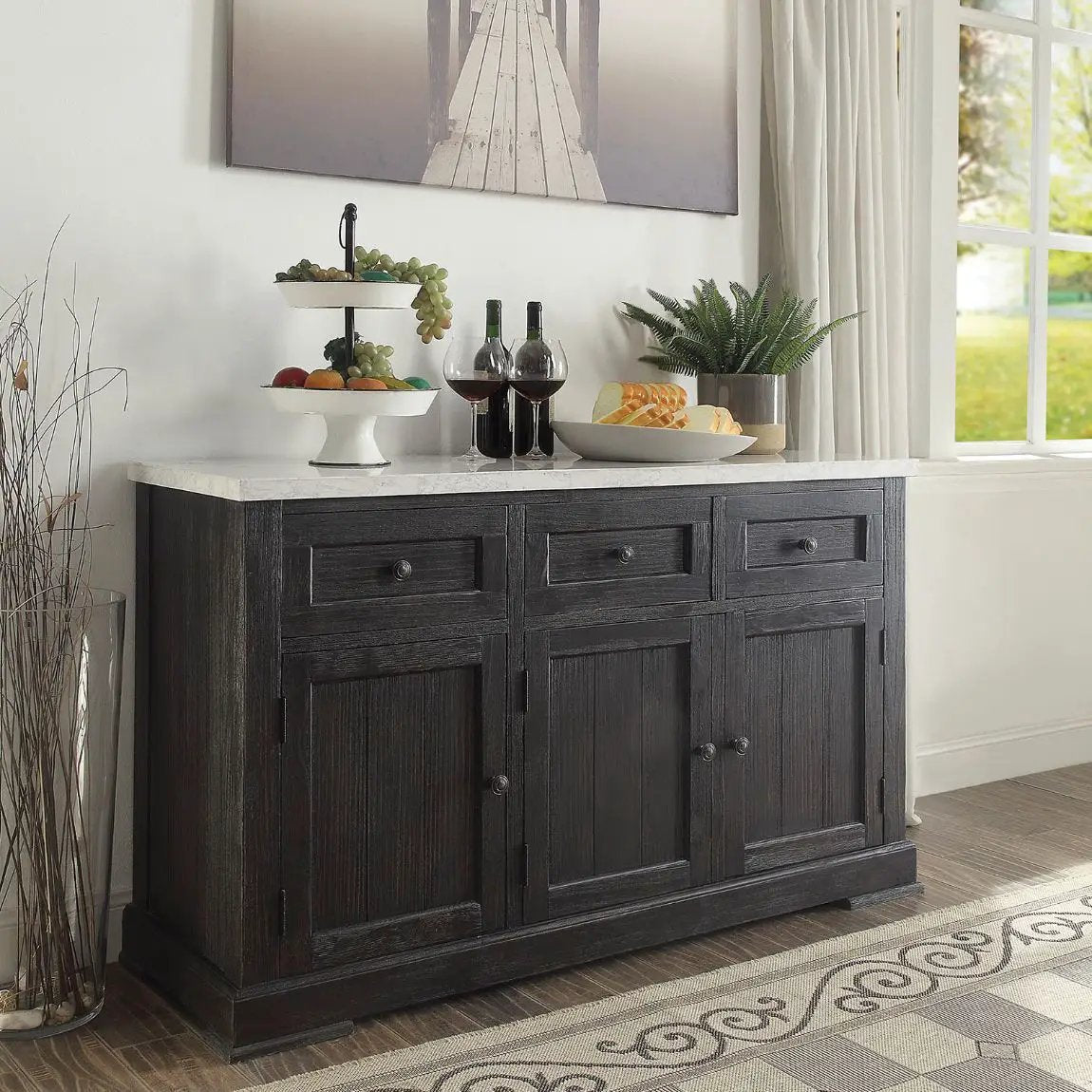 Nolan - Server - White Marble Top & Salvage Dark Oak by Unique Piece Furniture