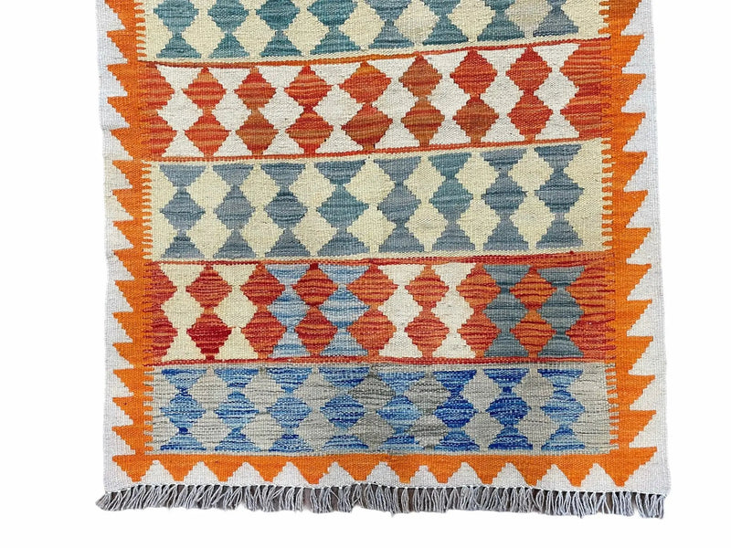 Small Chobi Kilim Rug 3x4 Colorful Diamond Kilim Small Turkish Multicolor Kilim with Diamond Pattern Wool Flatweave Nice by Jewel Rugs