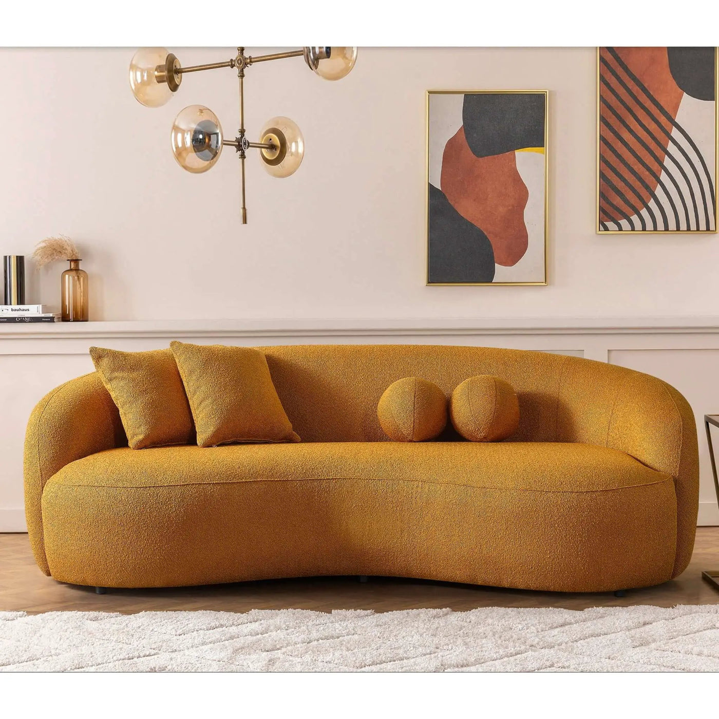 Drake - Japandi Style Curvy Boucle Sofa by HouseOfZazla