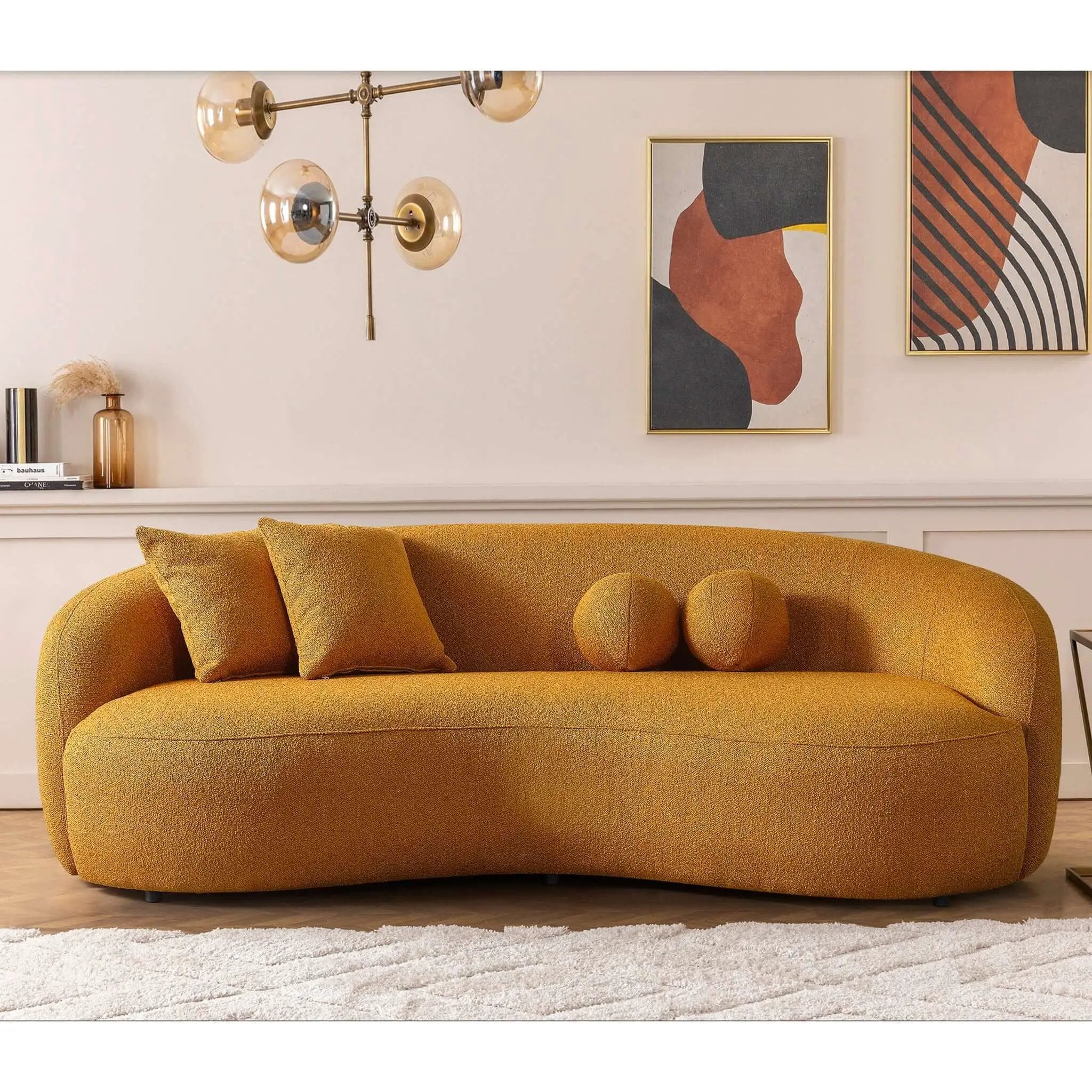 Drake - Japandi Style Curvy Boucle Sofa by HouseOfZazla