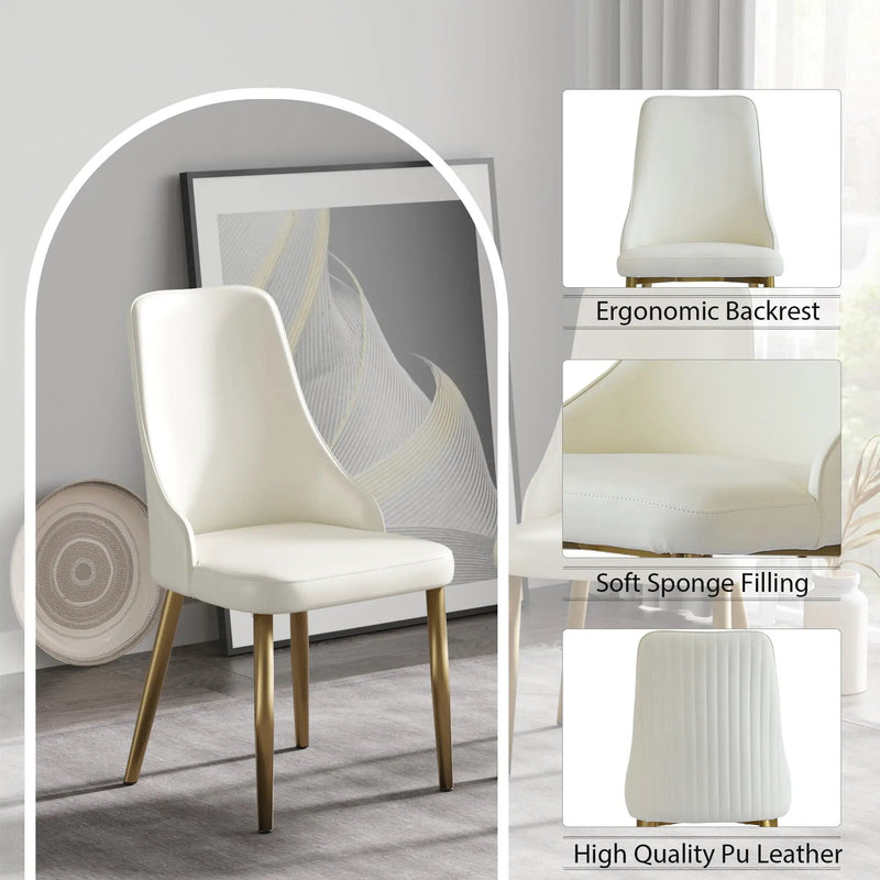 Modern Sponge-Filled Dining Chair, Solid Wood Metal Legs, Suitable For Restaurants, Living Rooms And Rooms (Set of 2) - White by Unique Piece Furniture