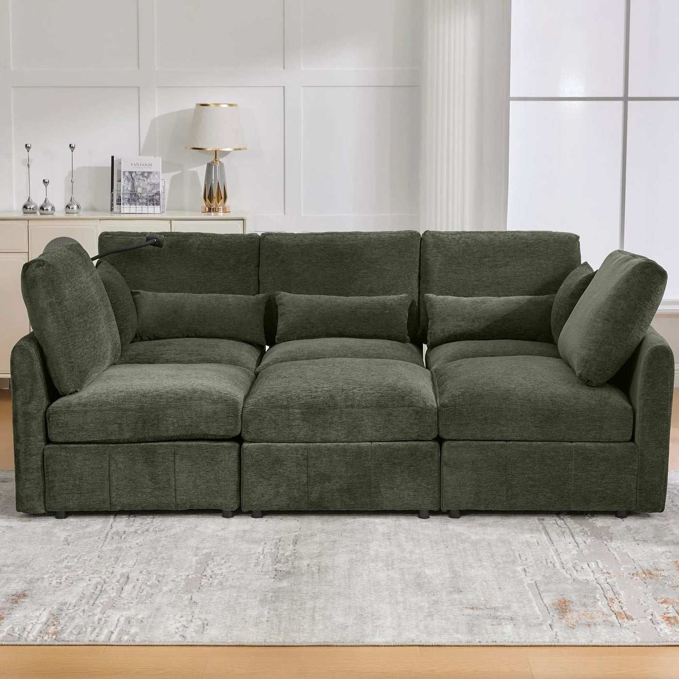 Modern Modular U-Shaped Sofa Bed With Movable Ottoman, USB Ports, Phone Holder by Unique Piece Furniture