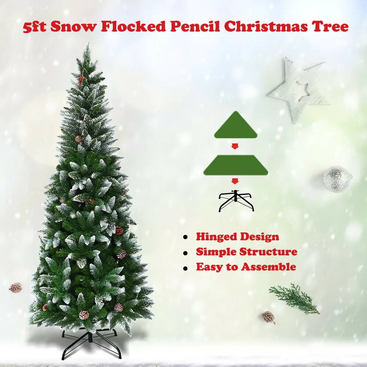 5/6/7.5 Feet Artificial Pencil Christmas Tree with Pine Cones by DirectDeals