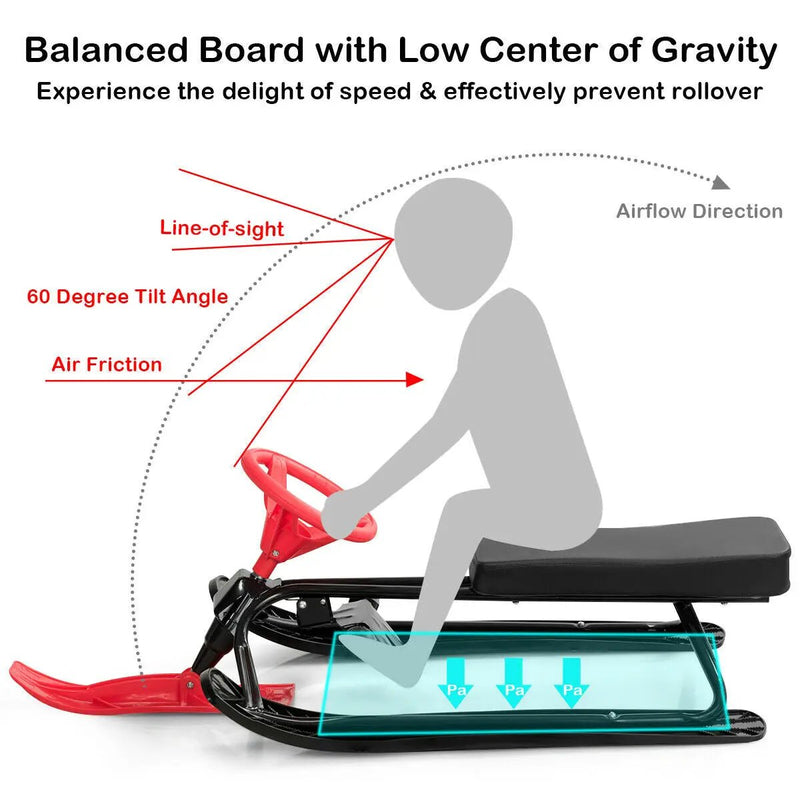 Kids Snow Sand Grass Sled w/ Steering Wheel and Brakes by DirectDeals