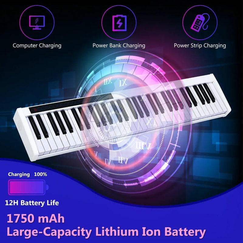 61-Key Portable Digital Stage Piano with Carrying Bag-White by DirectDeals