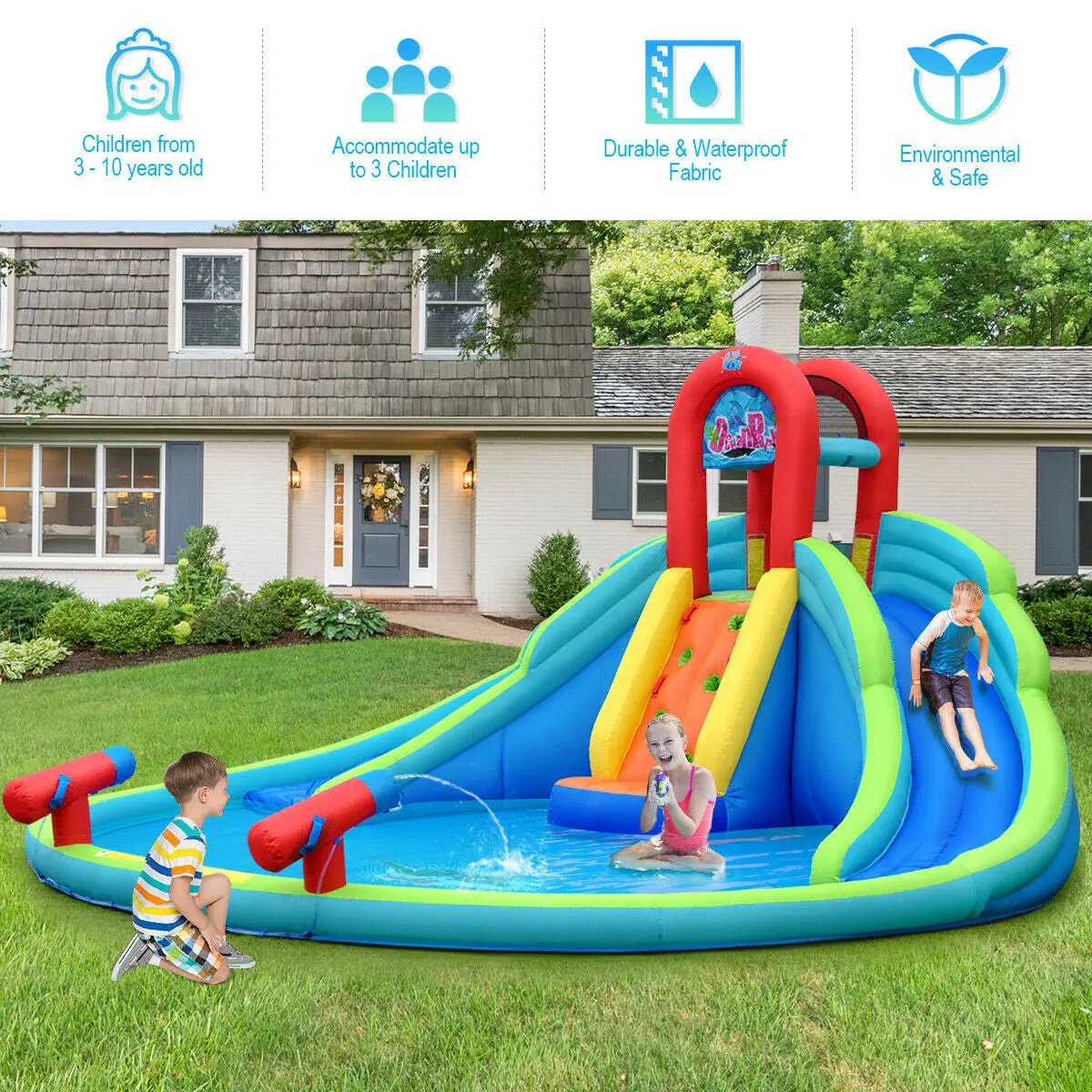 Inflatable Water Slide Bounce House with Mighty Splash Pool by DirectDeals