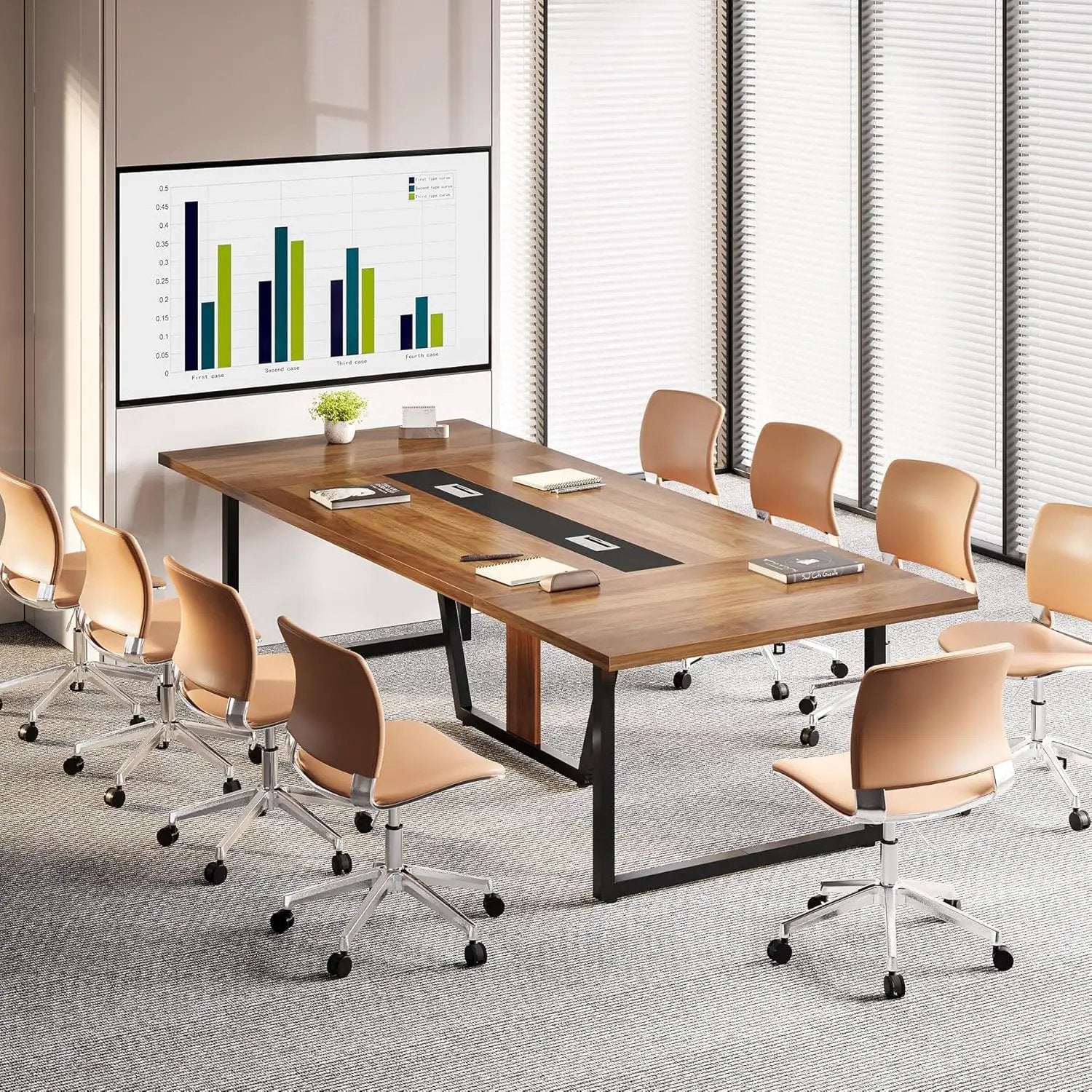 Conference Table For 8 - 10 People With Cable Management - Brown / Black by HouseOfZazla