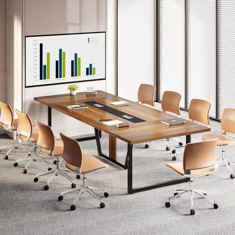 Conference Table For 8 - 10 People With Cable Management - Brown / Black by HouseOfZazla
