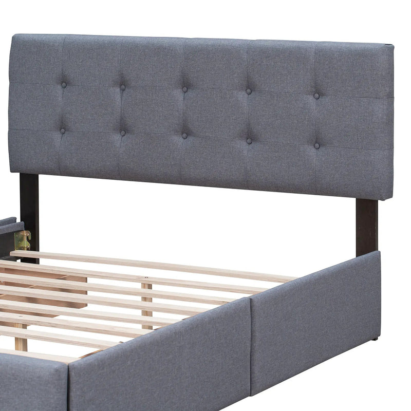 Upholstered Platform Bed With Classic Headboard And Drawers, No Box Spring Needed by HouseOfZazla