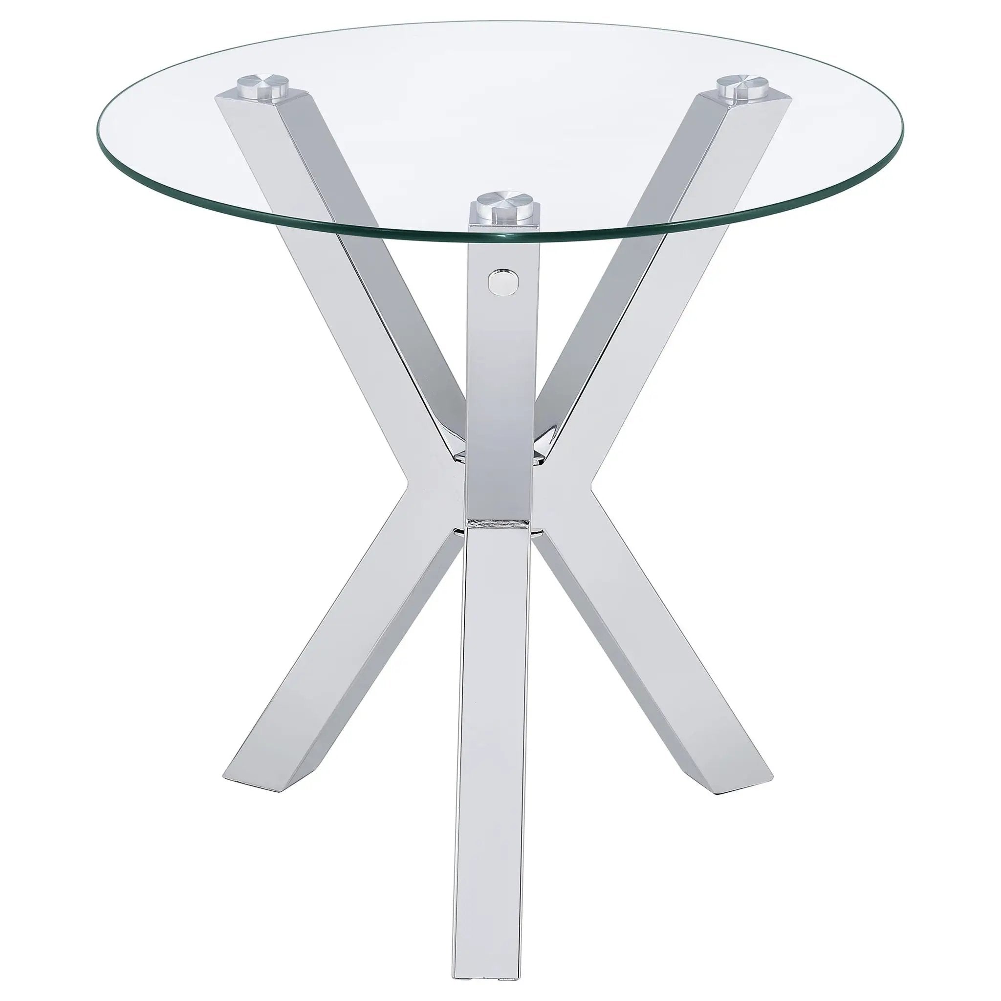 Kenzie Round Tempered Glass Top End Side Table Chrome by Unique Piece Furniture