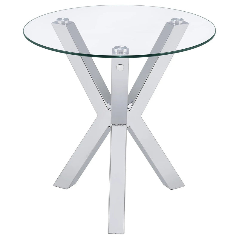 Kenzie Round Tempered Glass Top End Side Table Chrome by Unique Piece Furniture