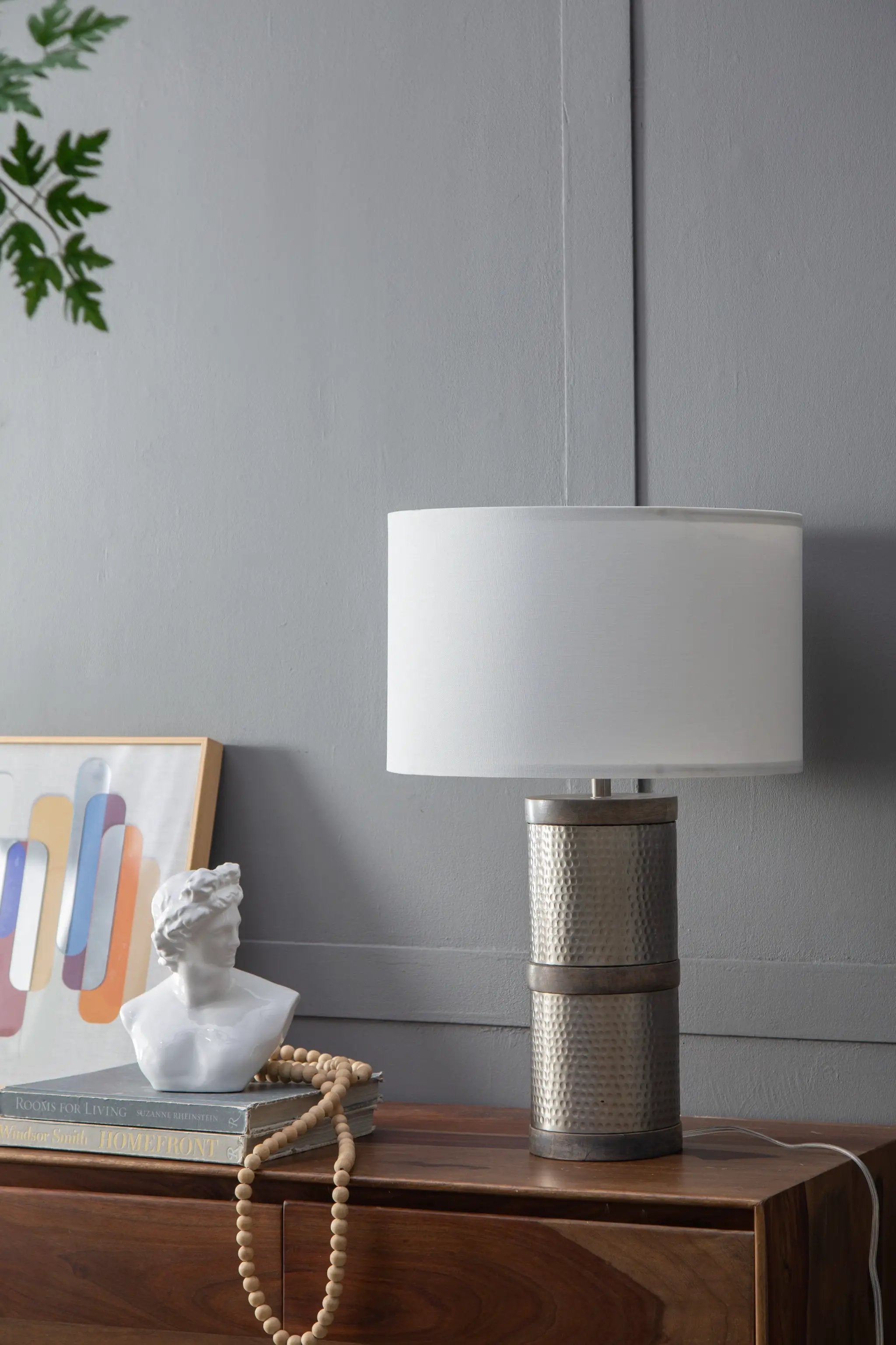 D16x24.4" Hammered Iron Table Lamp with Mango Wood by HouseOfZazla