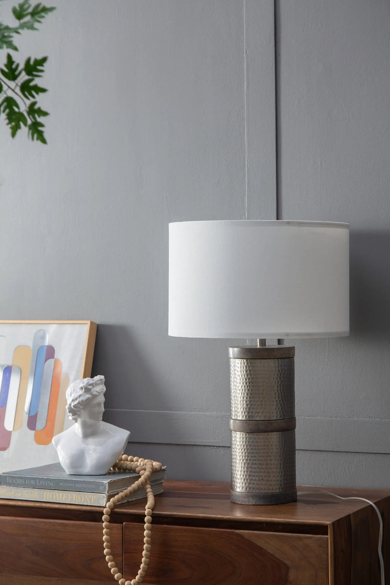 D16x24.4" Hammered Iron Table Lamp with Mango Wood by HouseOfZazla
