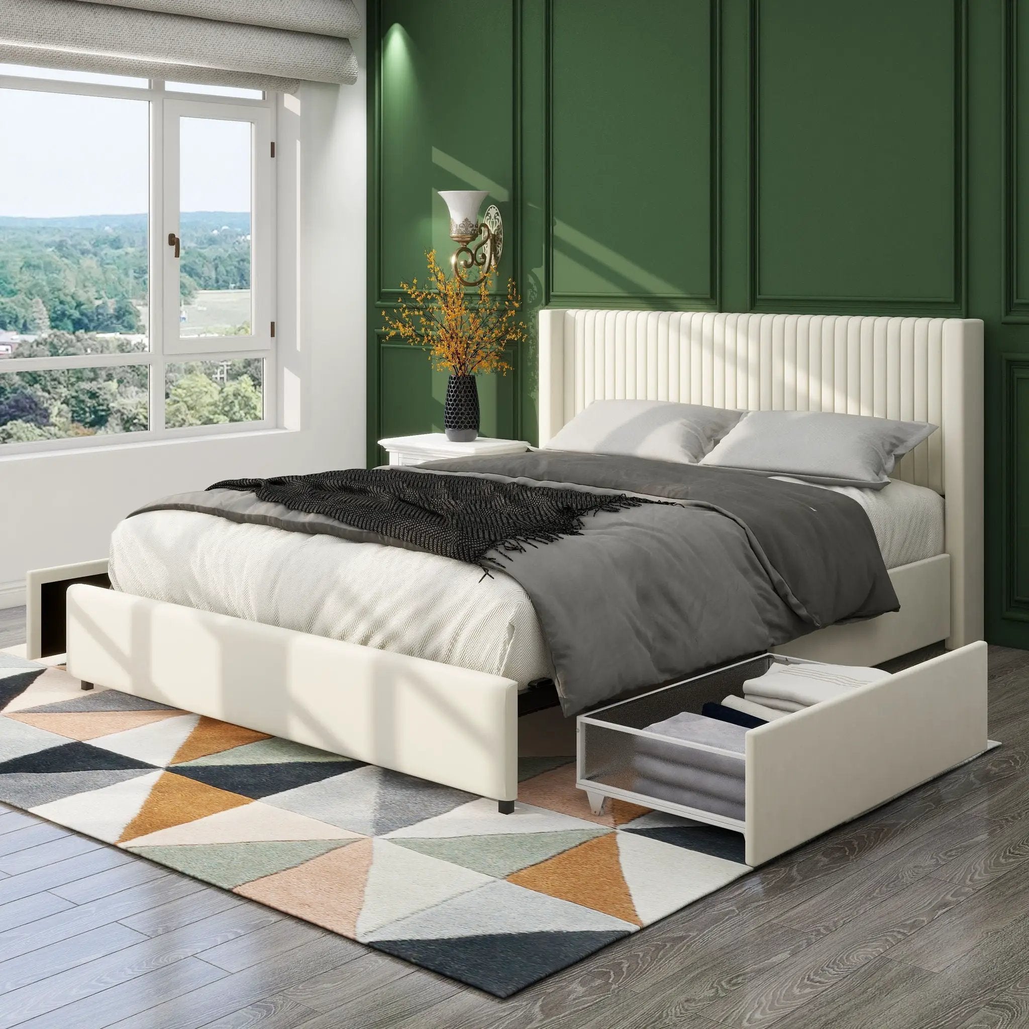 Anna - Upholstered Wingback Platform Bed With 4 Drawers Storage by Unique Piece Furniture