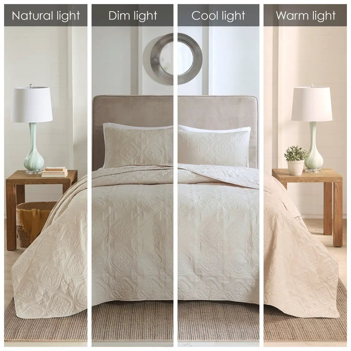3 Piece Reversible Bedspread Set Cream Full/Queen by HouseOfZazla
