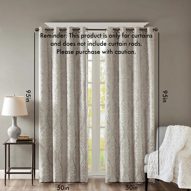 Knitted Jacquard Damask Total Blackout Grommet Top Curtain Panel by HouseOfZazla