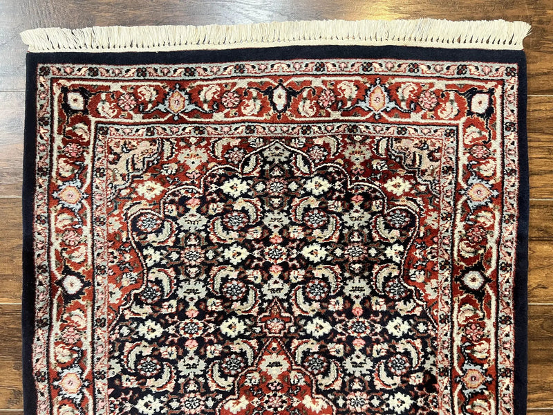 Indo Persian Rug 3x4, Herati Allover Pattern, Midnight Blue and Red, Small Vintage Handmade Wool Rug by Jewel Rugs