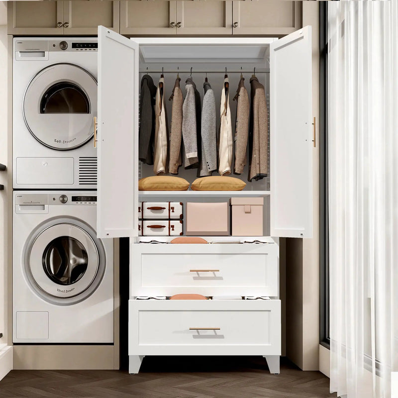 71" Tall Metal Wardrobe Cabinet with 2 Drawers and Hanging Rod by HouseOfZazla