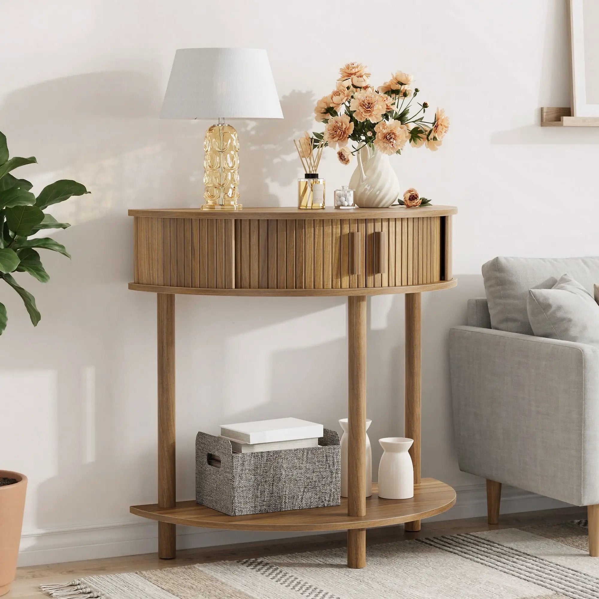 Half Moon Console Table For Living Room - Walnut by Unique Piece Furniture