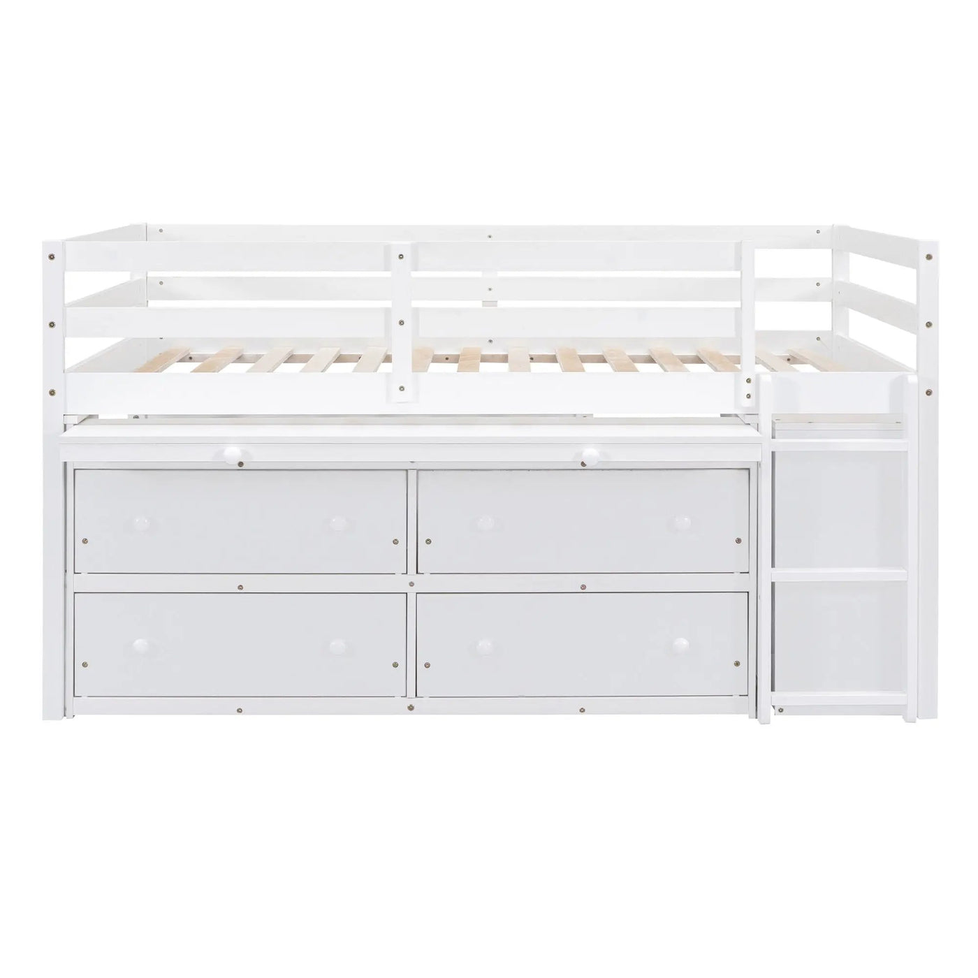 Loft Bed With Retractable Writing Desk And 4 Drawers, With Lateral Portable Desk And Shelves by Unique Piece Furniture